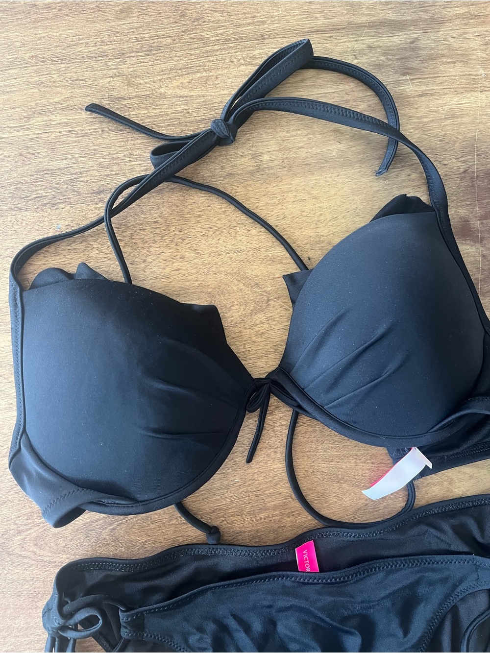 Victoria's Secret Black Tie-Side Push-Up Bikini Set - 34D / Medium - Picture 2 of 6